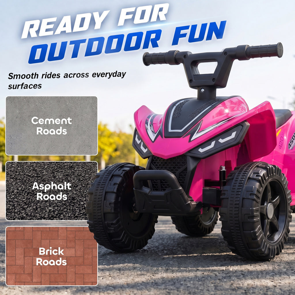 Quad Électrique Enfants 6 V, Voiture Électrique Enfants, Batterie au Lithium, Vitesse Max. 2 Km/H, 18 à 48 Mois, Rose
