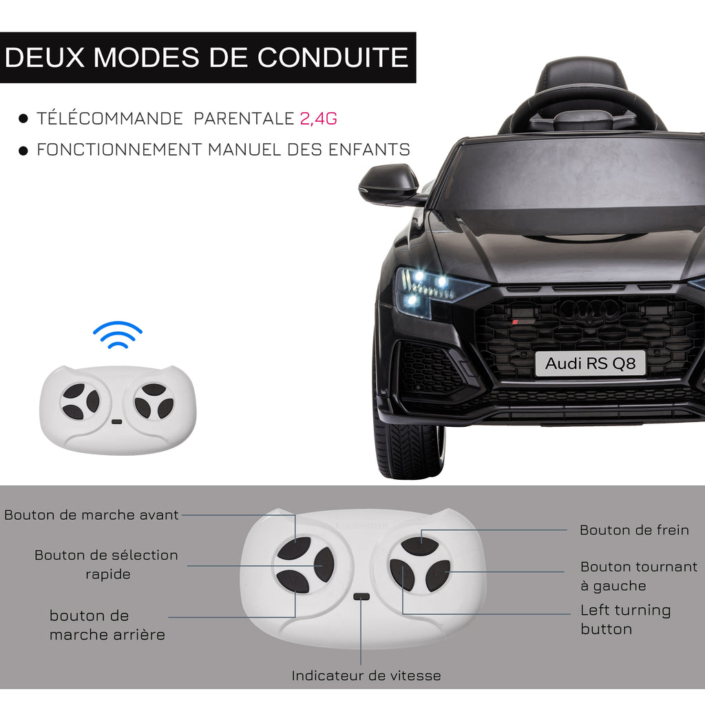Voiture électrique enfants sous licence Audi RS Q8, véhicule électrique avec télécommande, USB, Bluetooth, noir