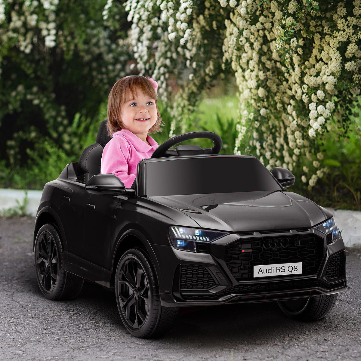 Voiture électrique enfants sous licence Audi RS Q8, véhicule électrique avec télécommande, USB, Bluetooth, noir
