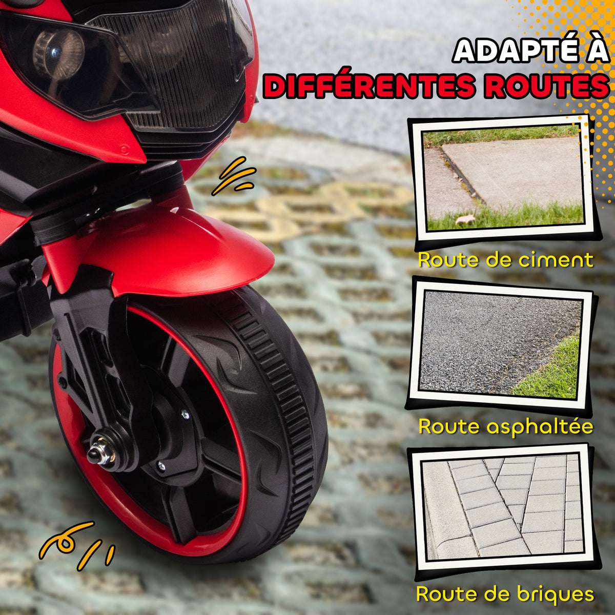 Moto électrique enfants 6 V, voiture électrique enfants avec roues d'entraînement, effets lumineux et sonores, rouge