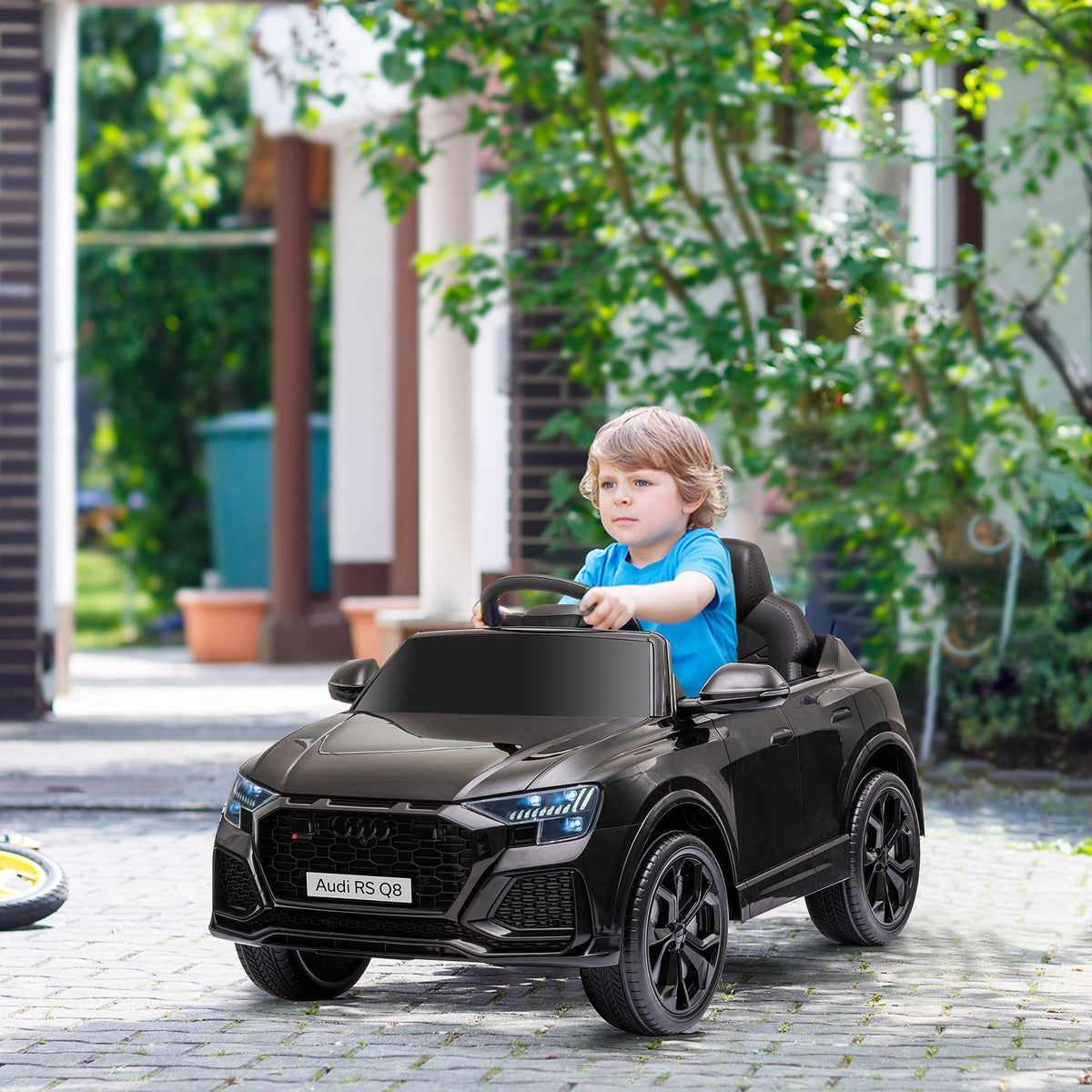 Voiture électrique enfants sous licence Audi RS Q8, véhicule électrique avec télécommande, USB, Bluetooth, noir
