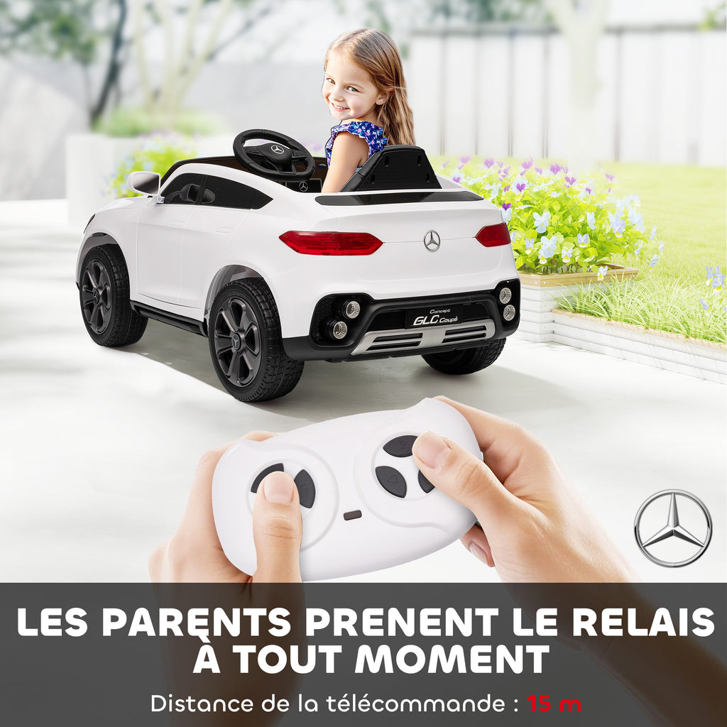 Voiture électrique enfants, véhicule électrique 12V, télécommande 2,4G, 3 vitesses, démarrage lent, 105x68x50cm, blanc