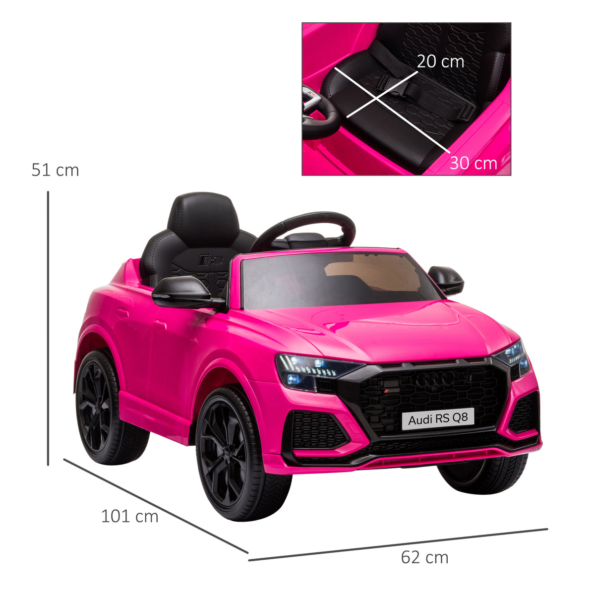 Voiture électrique enfants sous licence Audi RS Q8, véhicule électrique avec télécommande, USB, Bluetooth, rose