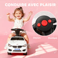 Porteur enfants voiture, véhicule à pousser avec coffre à jouets, klaxon, phares et musique, 63,5 x 28 x 36 cm, blanc