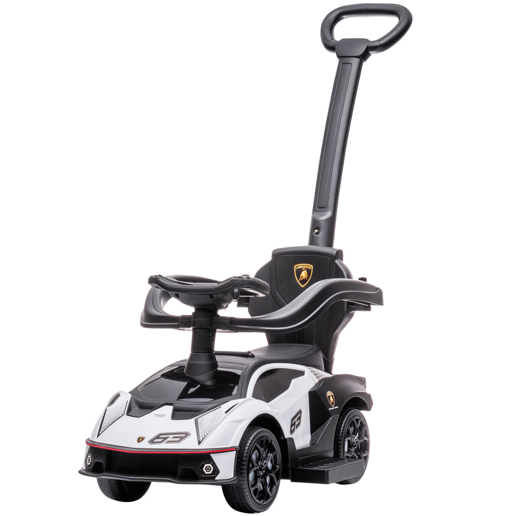 Voiture à pousser pour enfants porteur enfants 1 à 3 ans multi-équipée avec poignée de poussée, klaxon et volant, Blanc