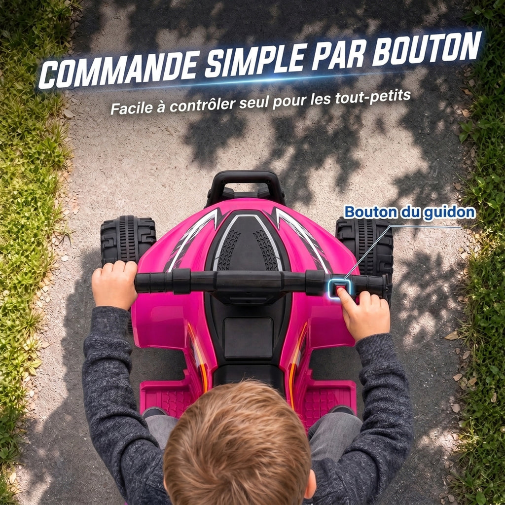 Quad Électrique Enfants 6 V, Voiture Électrique Enfants, Batterie au Lithium, Vitesse Max. 2 Km/H, 18 à 48 Mois, Rose