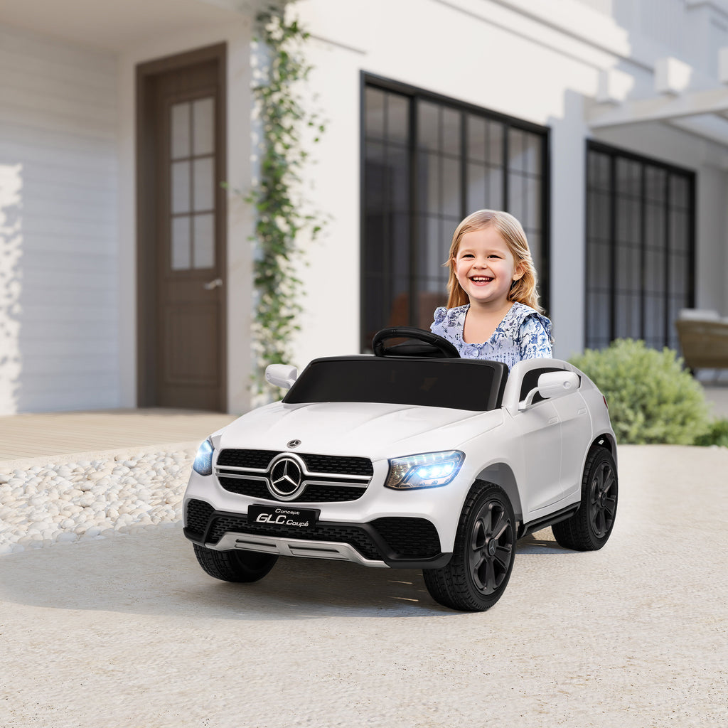 Voiture électrique enfants, véhicule électrique 12V, télécommande 2,4G, 3 vitesses, démarrage lent, 105x68x50cm, blanc