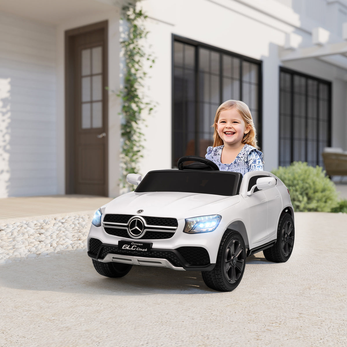 Voiture électrique enfants, véhicule électrique 12V, télécommande 2,4G, 3 vitesses, démarrage lent, 105x68x50cm, blanc