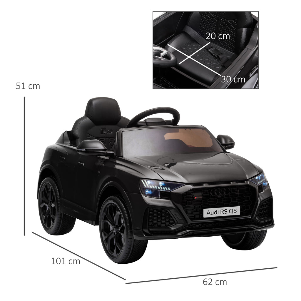 Voiture électrique enfants sous licence Audi RS Q8, véhicule électrique avec télécommande, USB, Bluetooth, noir