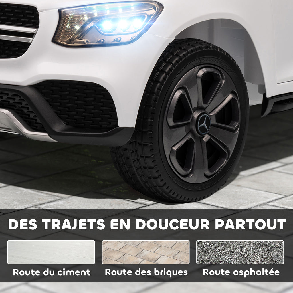Voiture électrique enfants, véhicule électrique 12V, télécommande 2,4G, 3 vitesses, démarrage lent, 105x68x50cm, blanc