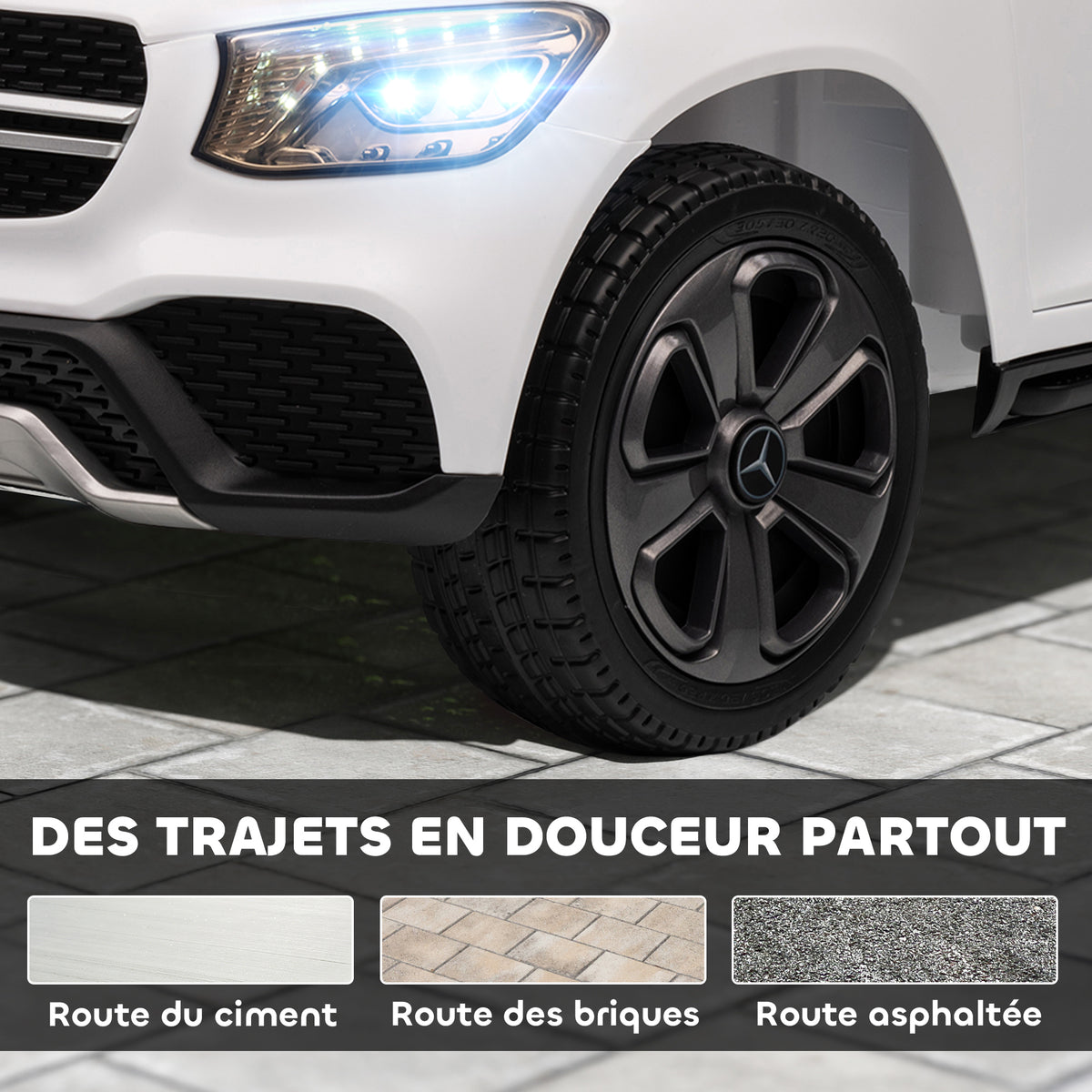 Voiture électrique enfants, véhicule électrique 12V, télécommande 2,4G, 3 vitesses, démarrage lent, 105x68x50cm, blanc