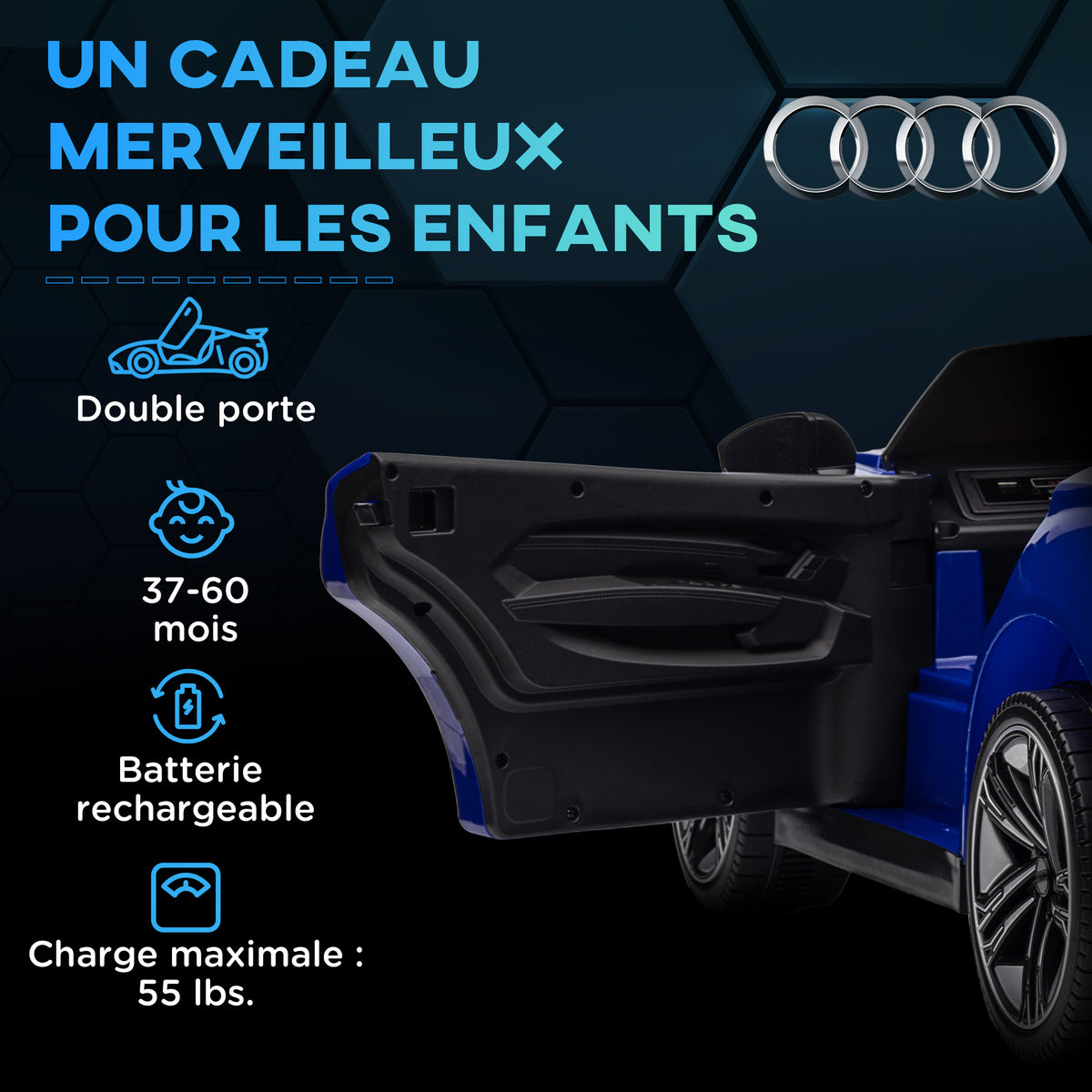 Voiture véhicule électrique enfant 12 V - télécommande parentale - effets sonores, lumineux - Audi RS E-tron GT bleu