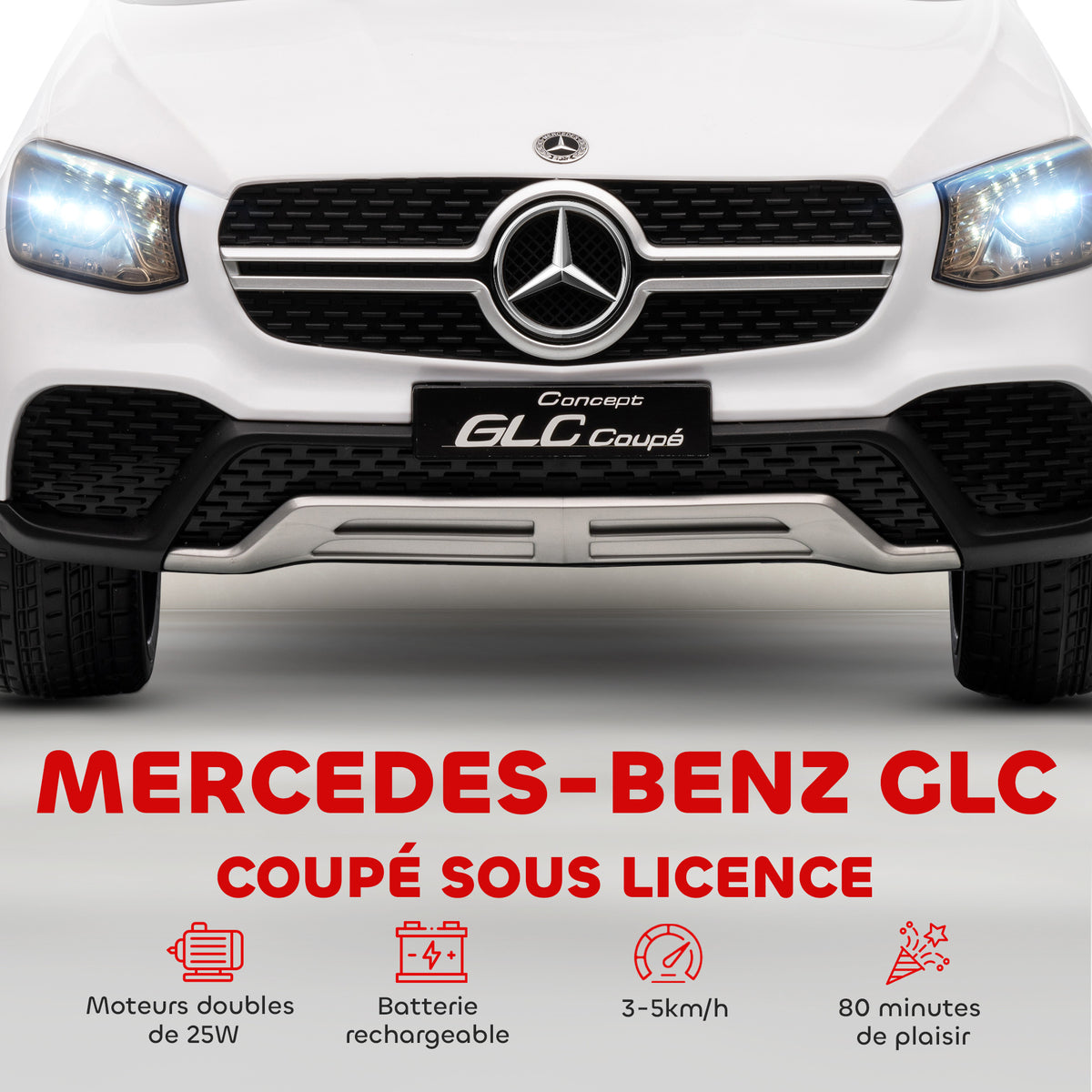 Voiture électrique enfants, véhicule électrique 12V, télécommande 2,4G, 3 vitesses, démarrage lent, 105x68x50cm, blanc