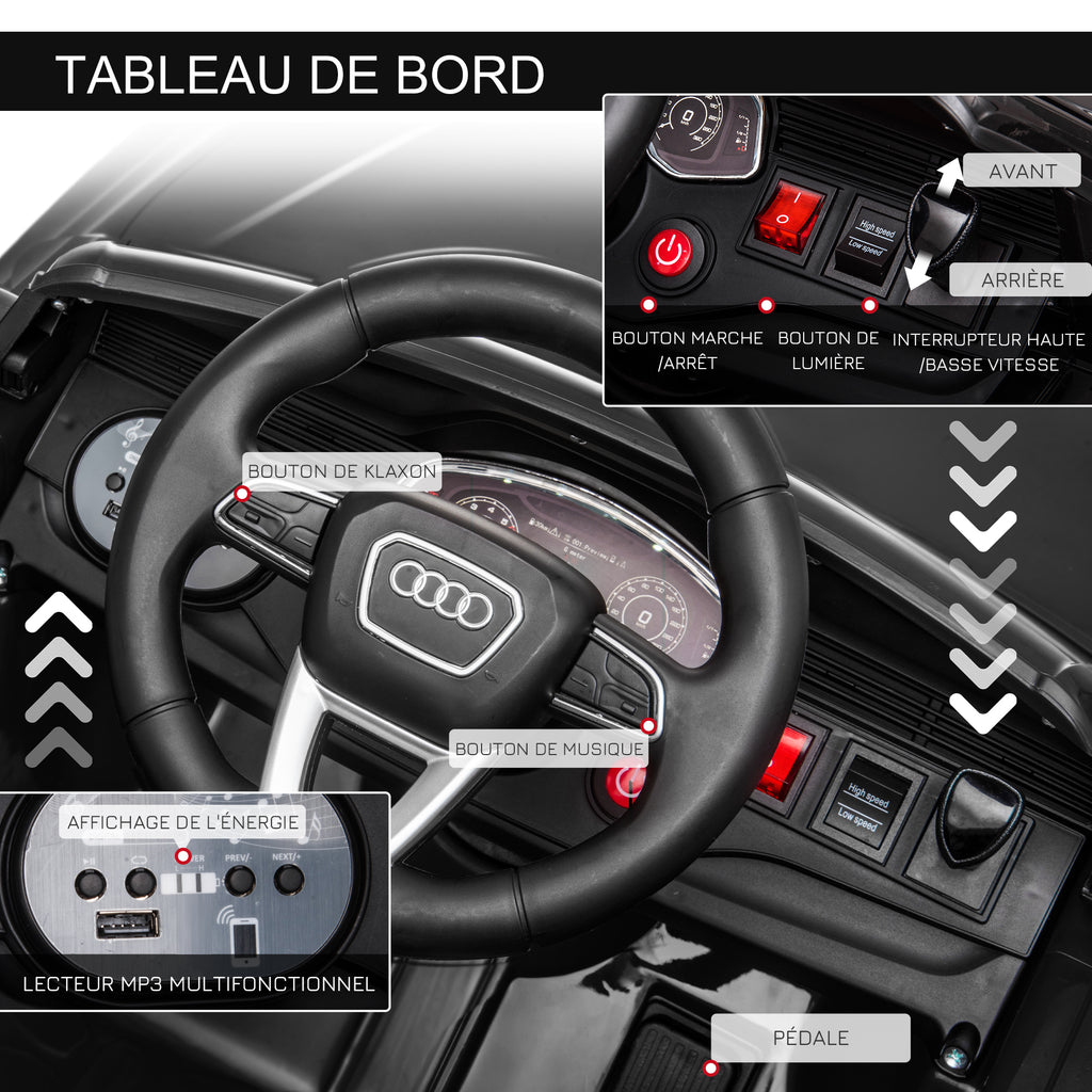 Voiture électrique enfants sous licence Audi RS Q8, véhicule électrique avec télécommande, USB, Bluetooth, noir