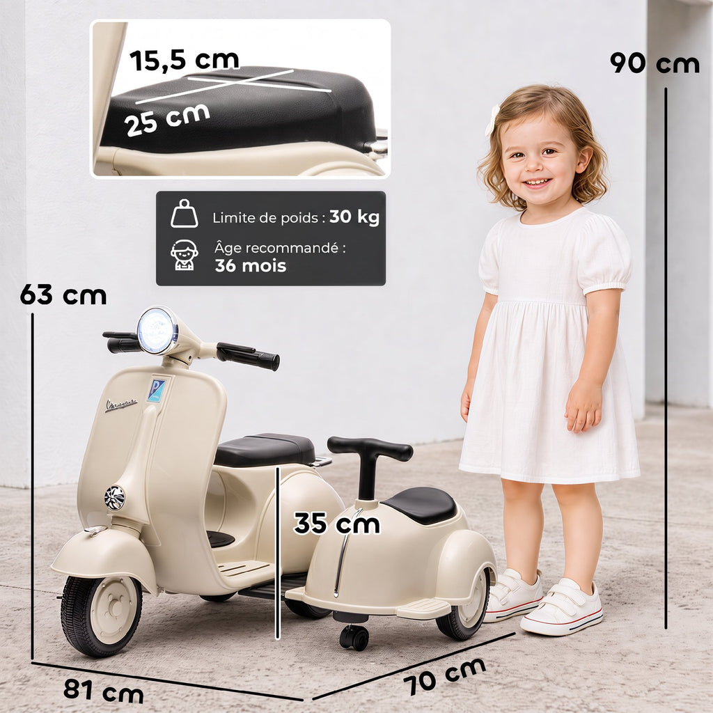 Moto Électrique Vespa 6V 2 Places Crème