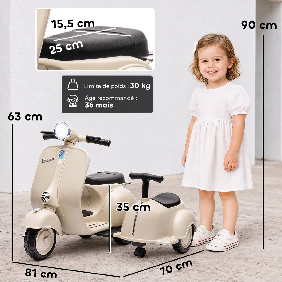 Moto Électrique Vespa 6V 2 Places Crème