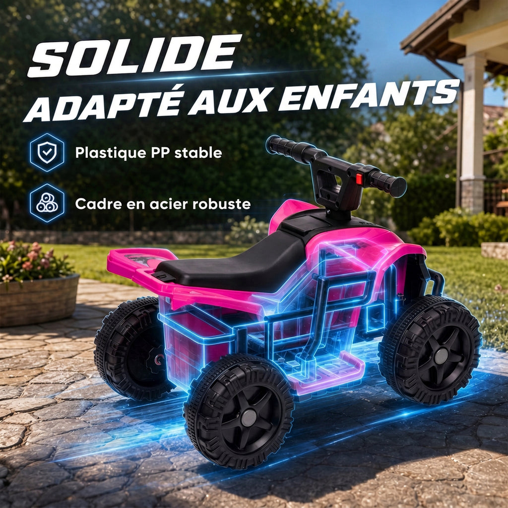 Quad Électrique Enfants 6 V, Voiture Électrique Enfants, Batterie au Lithium, Vitesse Max. 2 Km/H, 18 à 48 Mois, Rose