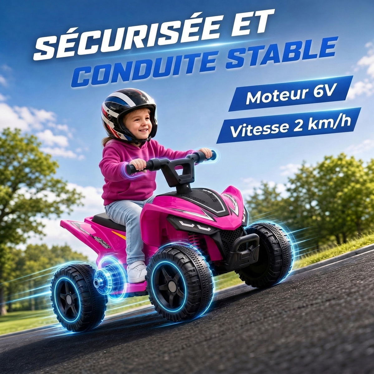 Quad Électrique Enfants 6 V, Voiture Électrique Enfants, Batterie au Lithium, Vitesse Max. 2 Km/H, 18 à 48 Mois, Rose