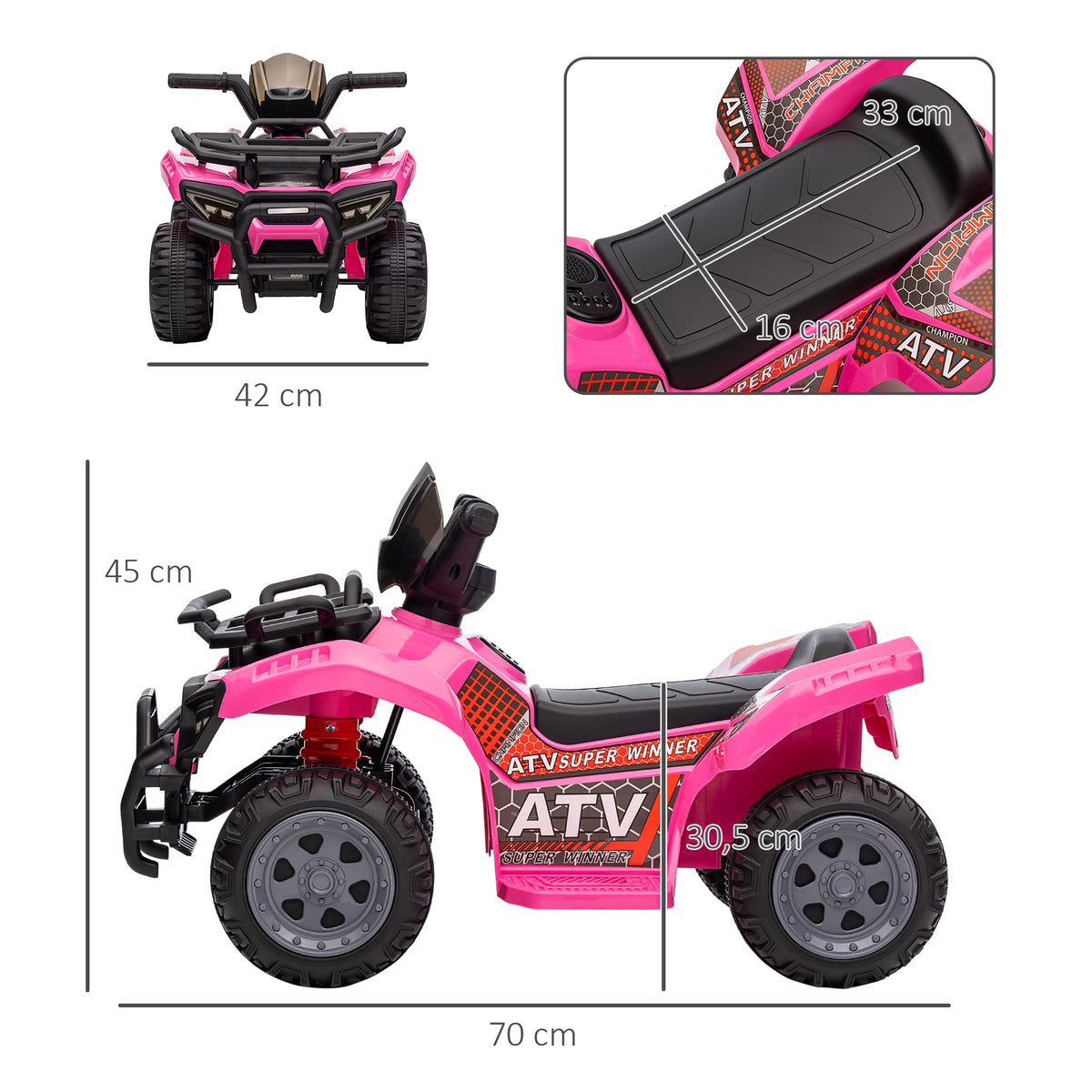 Quad buggy voiture électrique enfant quad électrique 18-36 mois 6 V 2 Km/h max. rose